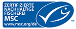 MSC-Logo: Ein blaues Logo mit dem Schriftzug 'MSC' steht für Marine Stewardship Council, eine Zertifizierungsorganisation für nachhaltige Fischerei.