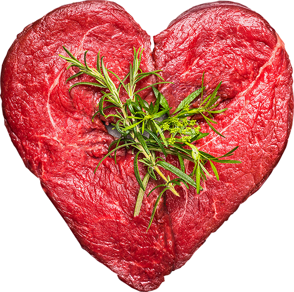 Herzförmiges Stück rohes Fleisch – steht symbolisch für Leidenschaft und Qualität in der Fleischverarbeitung.