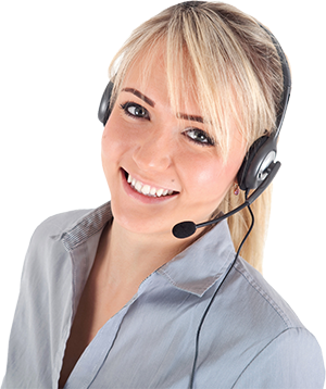 Blonde Frau mit Headset