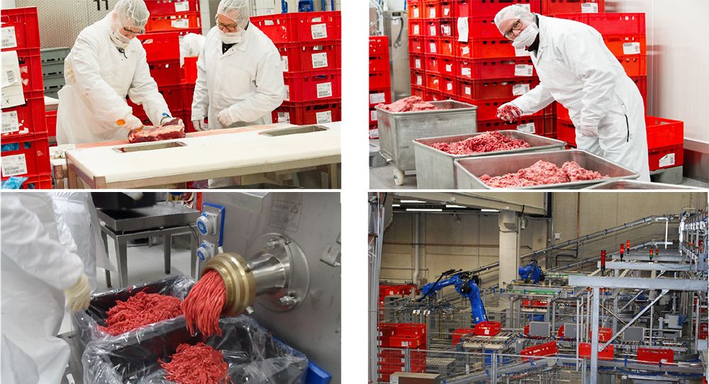 Verschieden Bilder der Produktion von Hachfleisch