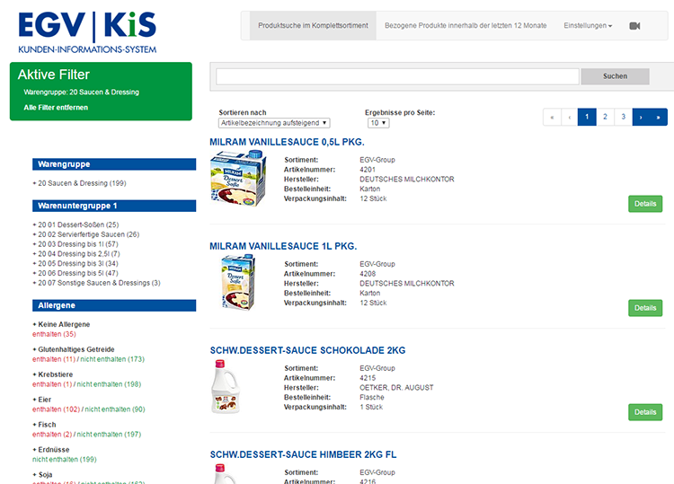 Screenshot des Kundeninformationssystems der EGV|AG